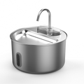 Stainless steel pot with a lid and faucet on a white background